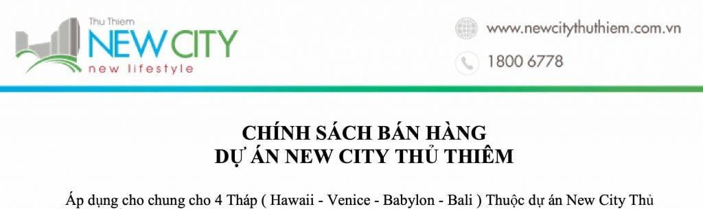 Chính sách bán hàng dự án New City Thủ Thiêm tháng 02-2020